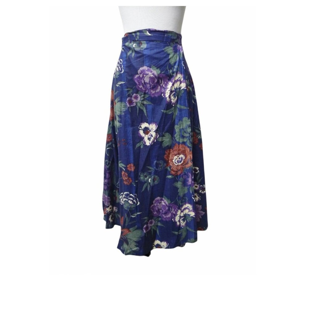 80s blue floral print wrap around skirt